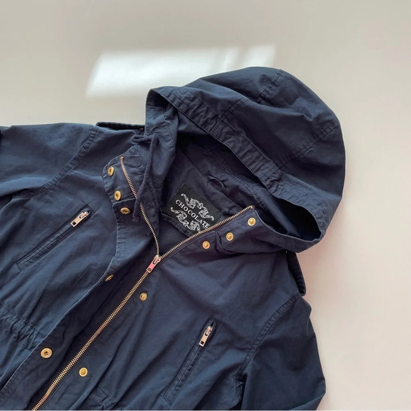 Chocolate USA Navy Blue Utility Hooded Field Jacket Gold Hardware Small - Picture 2 of 11